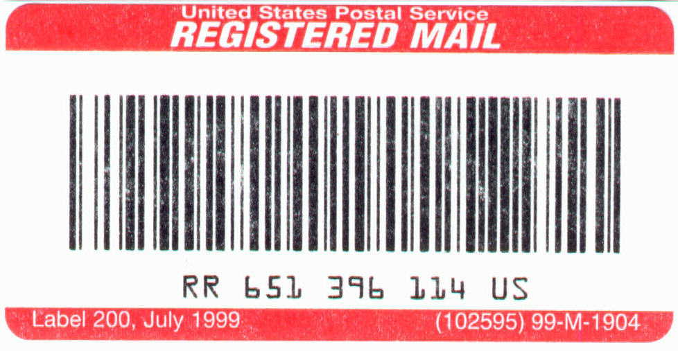 Example of registered mail tag.